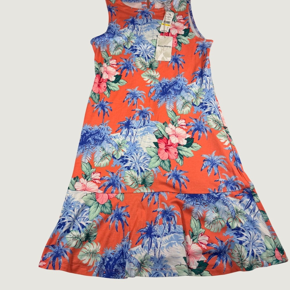 Tommy Bahama Darcy Manta Bay Flounce Dress Medium Pomodoro Orange Tropical Print